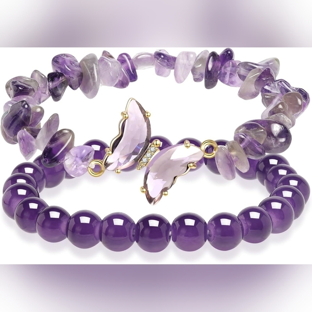 Amethyst Butterfly Healing Bracelet Set